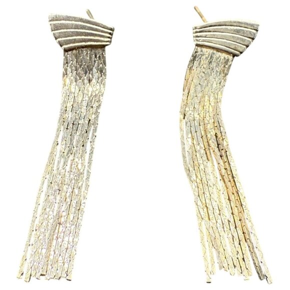 Tassel Fringe Chain Dangle Drop Long Earrings Gold Tone Festival Party/ Cocktail - Picture 1 of 6